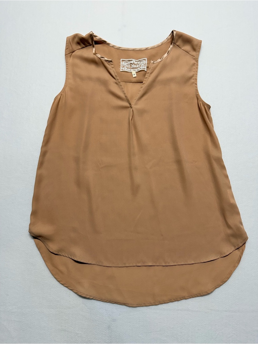 Sleeveless V-Neck Blouse in Camel